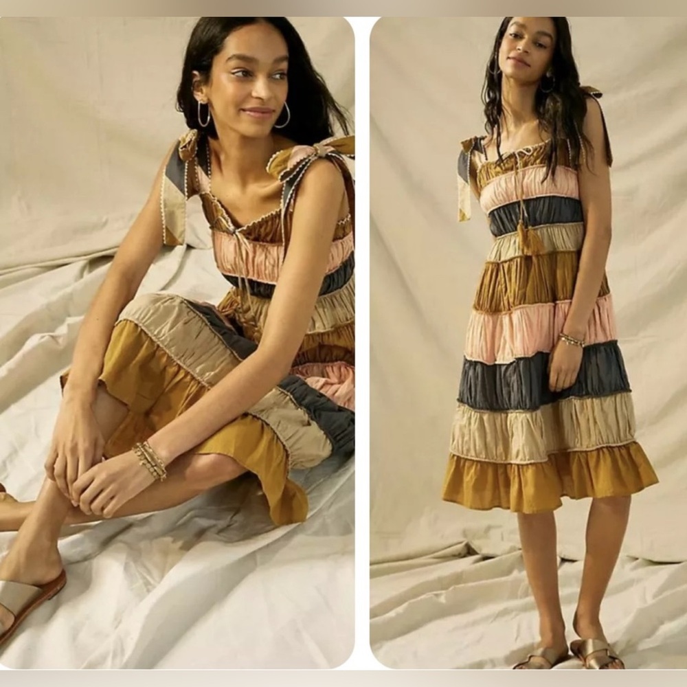 Anthropologie Let Me Be Letizia Multicolor Tiered Midi Dress